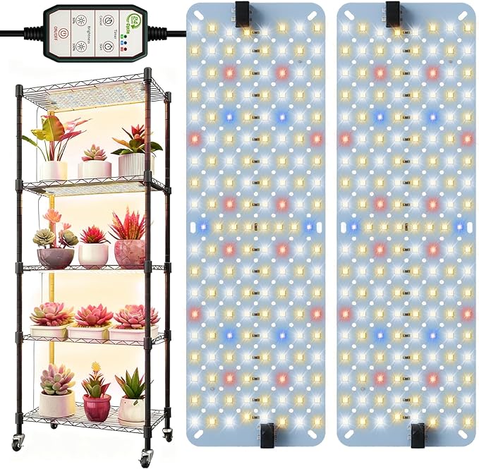 GHodec 20W Panel Grow Lights for Indoor Plants,272LEDs Full Spectrum Grow Lights for Under Cabinet Plant, Grow Lamp with 4/8/12H Timer,5 Dimmable Levels for Plants Growing (2Pack)