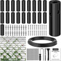 Wire Trellis for Climbing Plants Outdoor, 20-Set Wall Wire Trellis Kit with 1/8in x 98ft Vinyl Coated Cable, Black T316 Cylindrical Espalier System for Fence and Garden DIY Projects