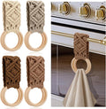 Tioncy 4 Pcs Kitchen Dish Towel Holder Boho Handmade Crochet Hanging Towels Loop Ring Knit Towel Hanger for Cabinet House Oven Stove Door, 4 Colors(Brown)