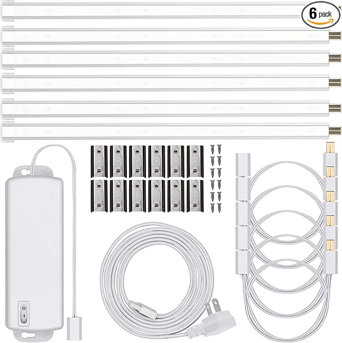 UltraPro 10in. Linkable LED Bright Strips, 6 Pack, 1650 Lumens, 2700K Warm White Light, Low Voltage, Under Cabinet Lighting, Strip Light, Flat Plug, Grow Lights for Indoor Plants, 44415