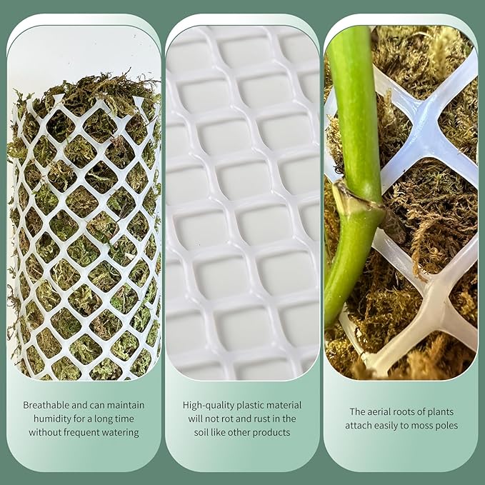 Plastic Moss Poles mesh kit,Plant Poles for Climbing Plants,Plastic Moss Pole Sheets with Different Height,Plant Stakes for Indoor,11.8in×10.8ft Plastic mesh Stackable Works with Sphagnum Moss