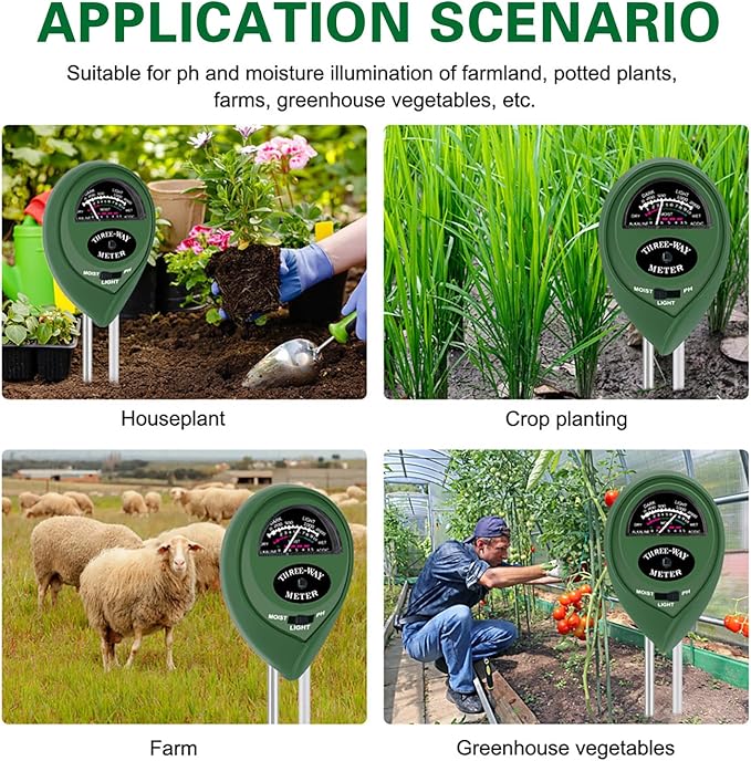 Soil Moisture Soil Tester PH Meter Plant Monitor Sensor for Gardening, Farming Lawn,Test Kit Tool, Digital Plant Probe for Indoor and Outdoor Plants No Batteries Required