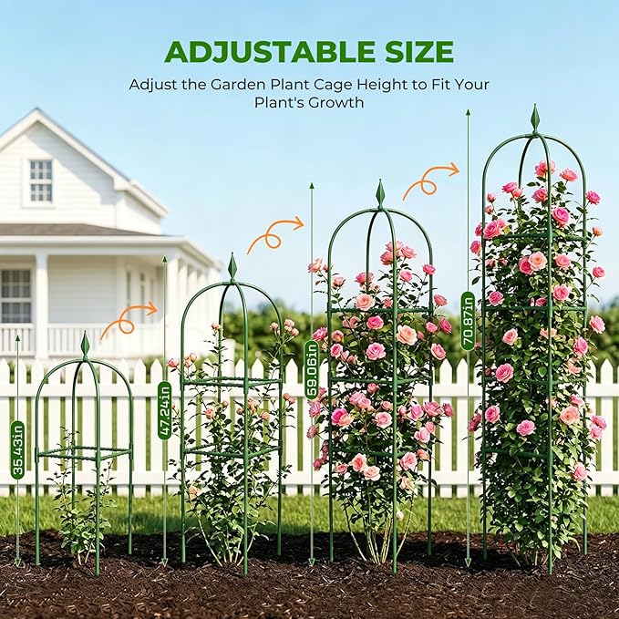 2 Pack Garden Obelisk Trellis for Climbing Plants, 6 FT Metal Rustproof Plant Support Rose Trellis, Tower Potted Cages for Flowers Fruits Vegetable Vines Indoor & Outdoor, Green(4 Tiers)