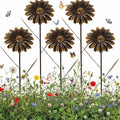5 Pcs 11.8 Inch 3D Rusty Metal Garden Stakes, Weatherproof Decorative Plant Picks for Farmhouse Outdoor Yard, Lawn, Patio & Walkway(Daisy)