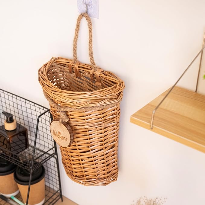 Woven Wicker Hanging Basket Door Hanging Basket Wall Decorations for Home Garden Farmhouse (original)