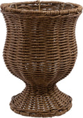 8 Inch Goblet Planter, Woven Rattan Look Resin Flower Pot with Metal Frame, Brown