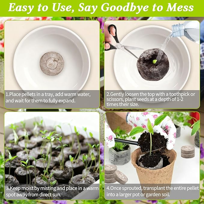 Legigo 100 PCS 30mm Peat Pellets Seed Starter Soil, Compressed Seed Starting Pods Plant Starter Soil Pods Plugs for Seedlings, Peat Pods for Starting Seeds, Herbs Tomatoes Flowers and Vegetables
