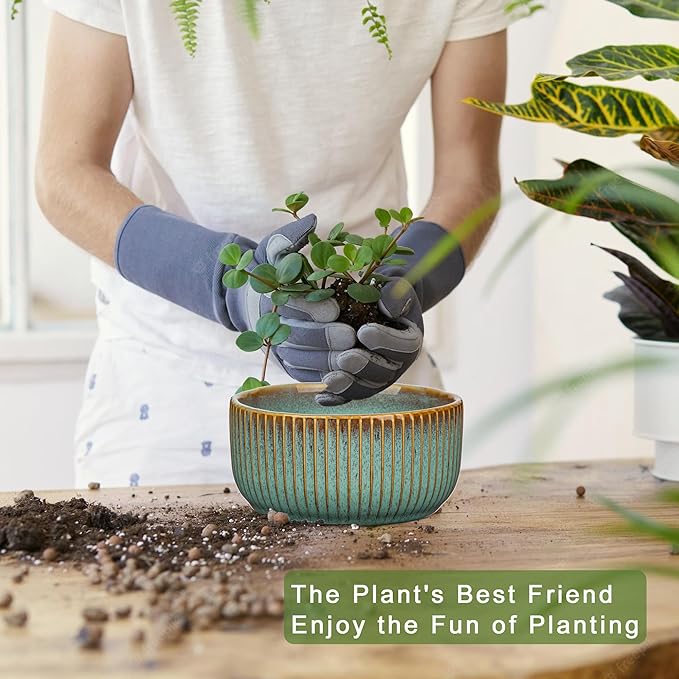 Plant Pots Indoor with Drainage Hole 6 inch Ceramic Plant Pot Grey Blue Succulent Pot Small Round Planters for Indoor Outdoor Plants Bonsai Bowl Decorative Flower Pots for Orchid Cactus Snake Plant