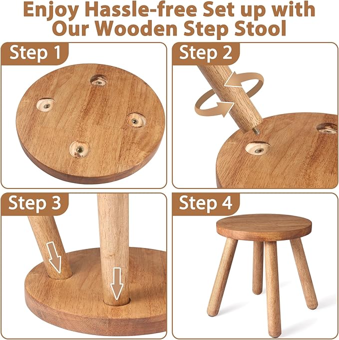 Round Solid Wooden Step Stool, 11.8''H Non-Slip Indoor Plant Stand, Portable & Sturdy Wooden Plants Stand, Gardening Display Footstool for Decor Living Room Patio -Walnut
