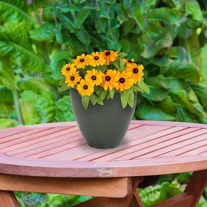 Sunnydaze Resort Round Ceramic Planter - Set of 2 Indoor or Outdoor Plant Pots with Drainage Hole - 10" - Gray