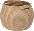 MEGASKET Decorative Wicker Storage Basket, 11" x 9" Indoor Plant Basket for Home Decor, Round Woven Dog Cat Toy Bin with Handle, Bathroom Towel Storage, Jute Planter Holder, Shelf Closet Organizer