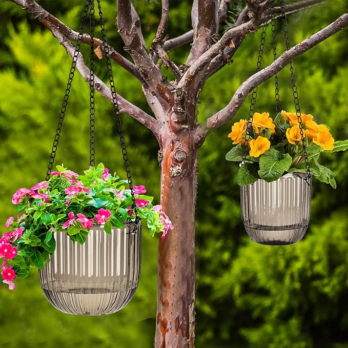 Maxcheck 4 Pcs Self Watering Hanging Planters Indoor Gift 6.5'' 4.5'' Hanging Flower Pots Baskets Outdoor Self Watering Plant with 3hooks Drainage Holes for Home
