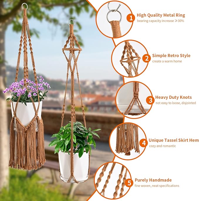 SFENNGPET Macrame Plant Hangers, 6Pack Hanging Planters for Indoor Plants w/ 6 Set Hangers Kit Handmade Macromay Plant Hangers Indoor Flower Pots Holder Stand for Boho Home Décor (POTS NOT Included)