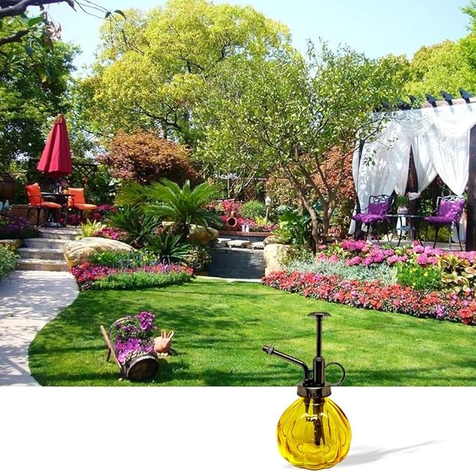 THY COLLECTIBLES Flower Water Spray Bottle Can Pot Plant Mister | Vintage Pumpkin Style Decorative Glass Plant Atomizer Watering Can Pot with Pump for Terrariums Flowers Potted Plants (Yellow)