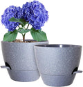 WSMKSZ 10 inch Self Watering Pots, Planter, Plant Pots with Mesh Drainage Holes for Indoor Outdoor House Plants and Garden, Set of 2 Plastic Flower Pots with Deep Reservoir, Speckled Grey