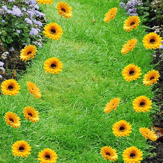 Garden Stakes Decor,10Pcs Garden Stakes Decorative Outdoor Lawn Pathway Patio Plant Pot Art Stick Yard Art Decorations for Pot Lawn Patio Corridor Flower Bed Outdoor Plant (Sunflower 5PCS)