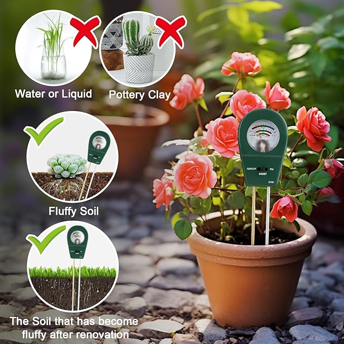Adoric Soil Moisture Meter, 3-in-1 Soil pH, Moisture & Fertility Meter Soil Tester for Plants Battery-Free Garden Tool for Indoor & Outdoor Use, Accurate & Fast Response Soil Kit for Home Farm & Lawn