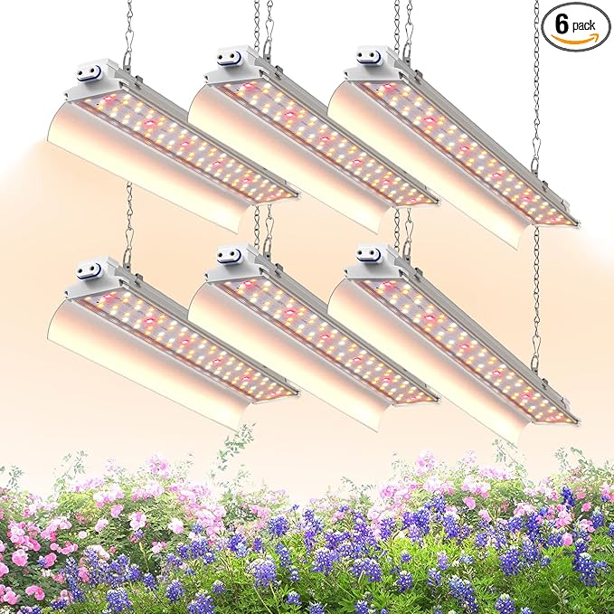 1.4FT Hanging Grow Light for Indoor Plants, Full Spectrum with 660nm Red LED, T5 2020T Light Fixture, 108W(6×18W) Grow Lamp with Reflectors for Seedling Tray, 6-Pack