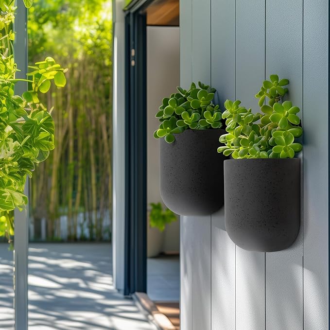 LA Jolie Muse Wall Hanging Planters for Indoor Plants，Hanging Flower Pots for Air Plants Succulent, Set of 2, 5.7L*4.1W*6.5H, Concrete Gray