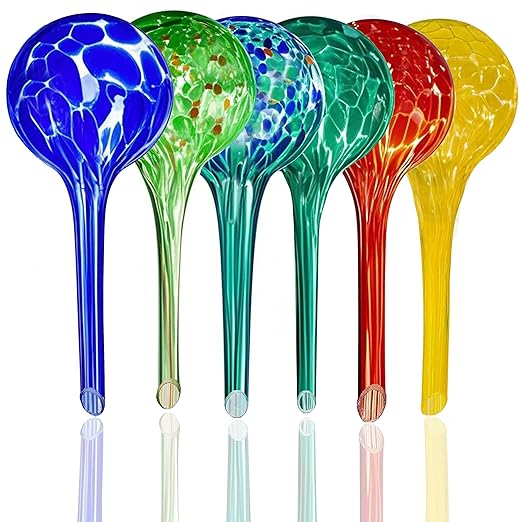Plant Self Watering Globes – 6 Pack Small Colorful Glass Plant Watering Device for Indoor Pots, Self Watering Bulbs for Vacation Plant Care, Drip Irrigation System, Garden Patio Hanging Plants