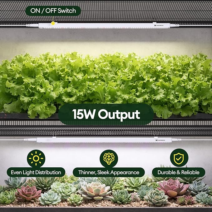 Maygrove Grow Lights for Indoor Plants, Tunable Spectrum 2FT LED Growing Lamp 28W (4 x 15W), T5 Grow Light Strip for Seed Starting, Vegetables, Linkable, White, 4-Pack
