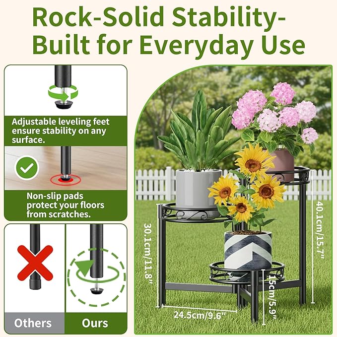 Outdoor Plant Stands for Patio 3 Tier Corner Plant Stands for Indoor Plants Living Room Black Circle