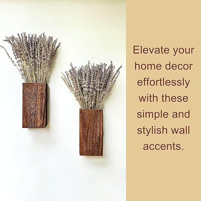 LaLaGreen Wood Wall Planters (8 Inch, 2 Pack) 150 Stalks of Lavender Dried Flower, Wooden Box Vases for Indoor Hanging Planter Rustic Decor Home Living Room Bathroom Modern Farmhouse Trendy Decoration