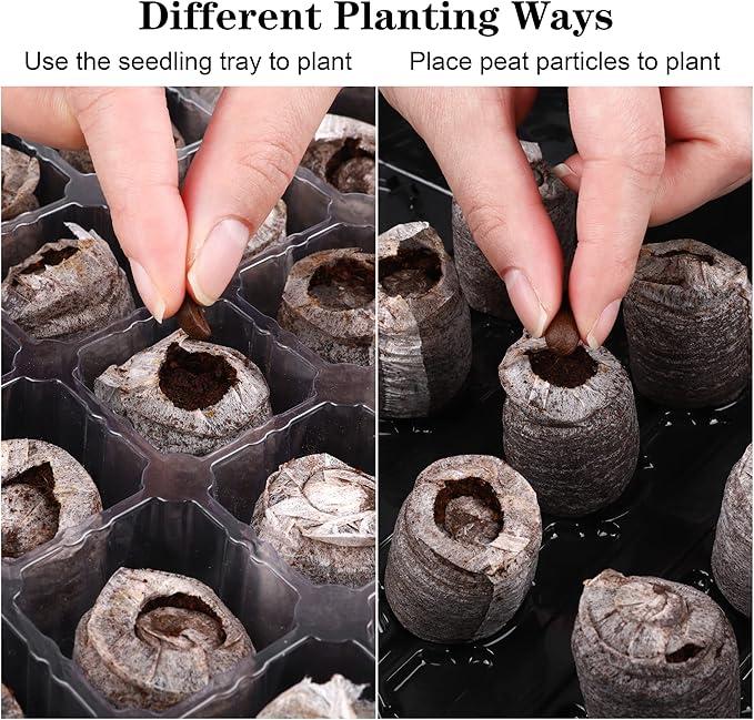 Hahood 3 Pack Seed Starter Tray Kit 120-Cells Germination Starter Tray with Humidity Dome and Base Including 120 Peat Pellets, Plant Labels, Tool, Plastic Plant Growing Tray for Garden Planting, Black