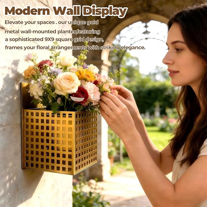 Wall Planters for Indoor Plants, Wall Plant Holder Self-Watering Wall Vase for Live or Faux Plants,Indoor/Outdoor Modern Gold Plant Hangers Indoor, Spirit Level Included