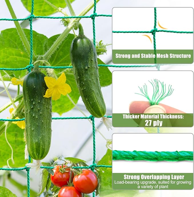 Trellis Netting, Heavy Duty Garden Netting for Trellis for Climbing Plants Outdoor, 9.85x6.6Ft Plant Netting for Cucumber, Tomato, 27 Strands & 4x4 in Mesh, Grow Net for Vine,Fruits, Vegetables, Bean
