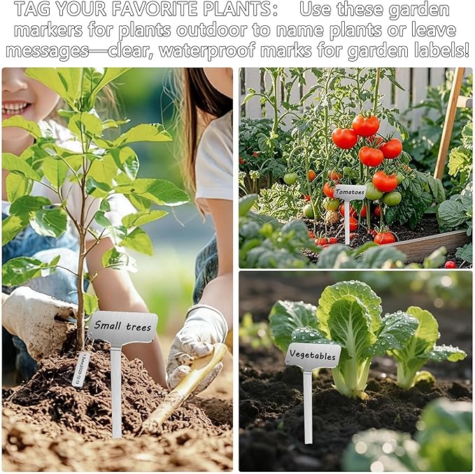304 Stainless Steel Plant Markers, 20 Waterproof Metal Plant Label Stakes with 20 Tag Buckles & Marker Pen, 12.75" Garden Markers for Outdoor Indoor Plants Identification.