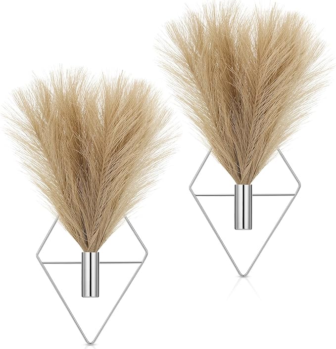 Canlierr 2 Pieces Boho Wall Decor Hanging Planters with Artificial Plants Metal Hanging Vase Indoor Plants Holder Modern Wall Art for Bathroom Bedroom Living Room Decor, Silver, Pampas Grass