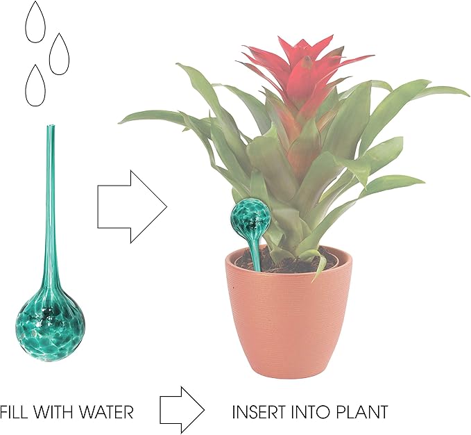 Maxam Wyndham House, 4 piece Watering Globe Set, Colorful Hand-Blown Glass Plant Watering System