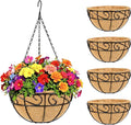 Metal Hanging Planters Basket Set of 4 Outdoor with Coco Fiber Liners Chain Hanging Basket Suitable for Vegetables Flower Heavy Duty Round Plant Holder Garden Balcony Patio Deck Porch Decor