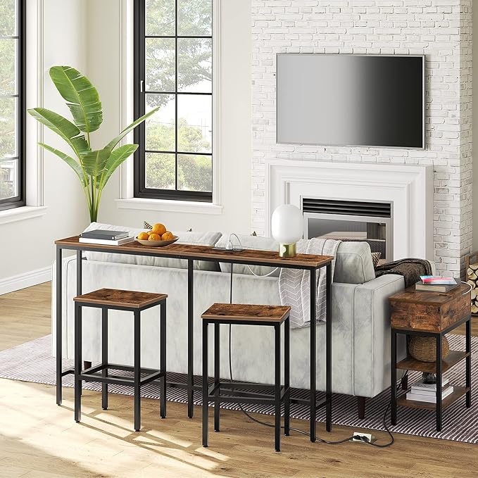 MAHANCRIS Bar Stools, Set of 2 Bar Chairs, Kitchen Breakfast Bar Stools with Footrest, 25.8" Dining Stools, Rectangular Industrial Bar Chairs, for Dining Room, Kitchen,Rustic Brown BAHR0101Z