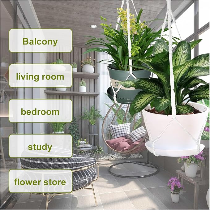 2 Pack Macrame Plant Hangers, 38‘’ Plant Hangers Indoor, Handmade Woven Cotton Style Hanging Plant Holder, Short No Tassels for Indoor Outdoor and Home Decor Hanging Planter
