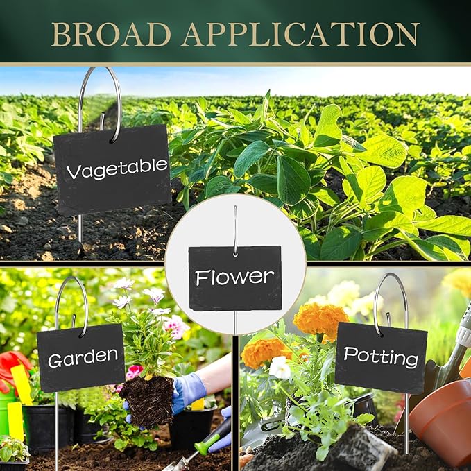 10-Pack Marble Rectangle Garden Markers,Weatherproof Metal Plant Labels Large Planting Seedling Stake Signs, for Seedlings Herbs Vegetable Greenhouse Gifts with White Marker Pen Labels