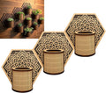 Mandala Style Hexagonal Wall Planter Set - 3D Laser-Cut Wood Vertical Garden for Succulents and Herbs - Unique Geometric Wall Decor for Indoor Plants (3pc)