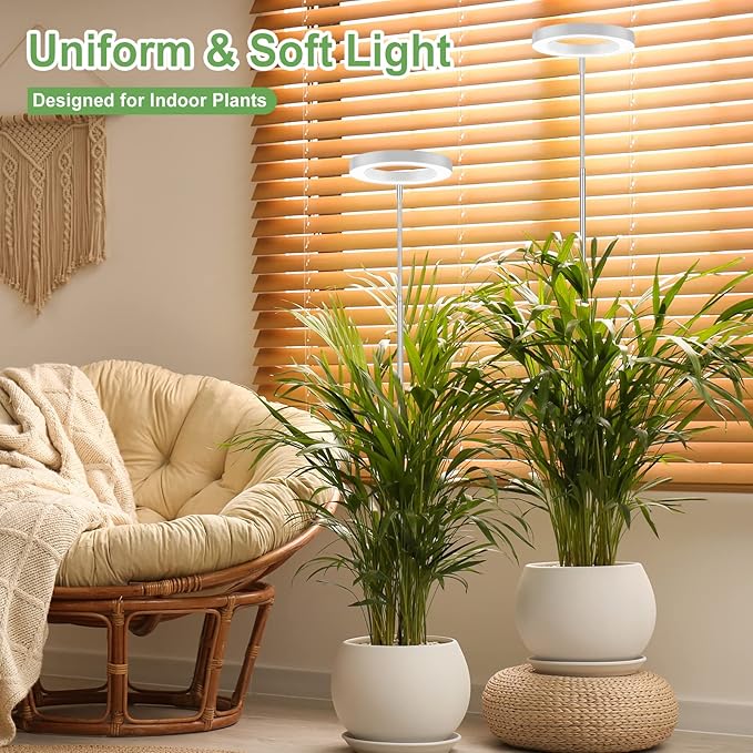 LBW Plant Grow Light, 72 LEDs Full Spectrum Grow Lights for Indoor Plants, Large Plant Lamp with 4 Dimmable Levels, 4/8/12H Auto Timer, Height Adjustable, Halo Growing Lamp for Tall Plants, 2 Pack