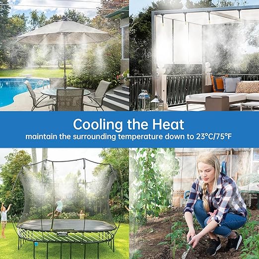 360° Automatic Drip Irrigation Kit - 5/16'' Tubing, Adjustable Universal Spray Nozzle, Copper Atomizing System for Garden/Lawn/Greenhouse - Multi-Directional Rotation, Quick Connectors, 82FT