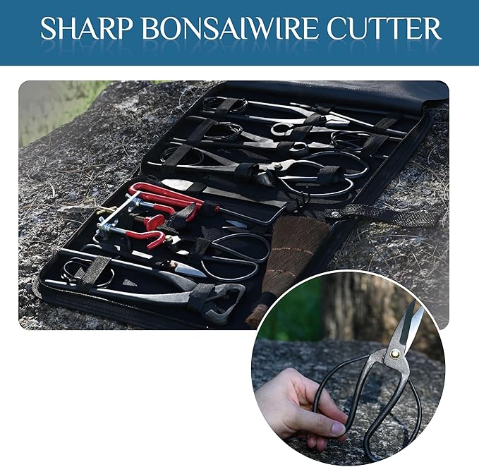 14-Piece Bonsai Tree Kit, Bonsai Tool Set, Carbon Steel Scissors Cutter Shears, Perfect Gardening Trimming Pruning Tools Jin Pliers, Rake with Spatula Starter Kit