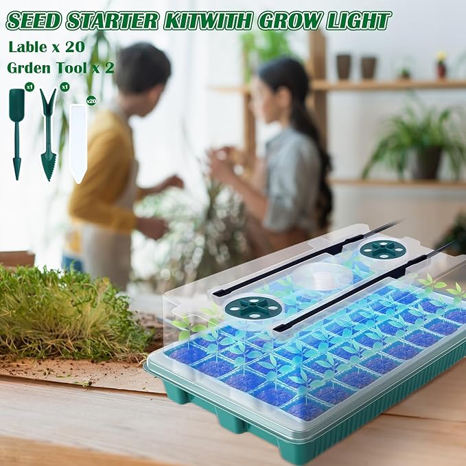 FillTouch 2 Packs 80 Cells Seed Starter Trays Kit with 4 Grow Light Seed Starter Kit Seedling Starter Trays with Humidity Dome and 80 Pcs Peat Pellet for Garden Seeds Propagation Seedlings