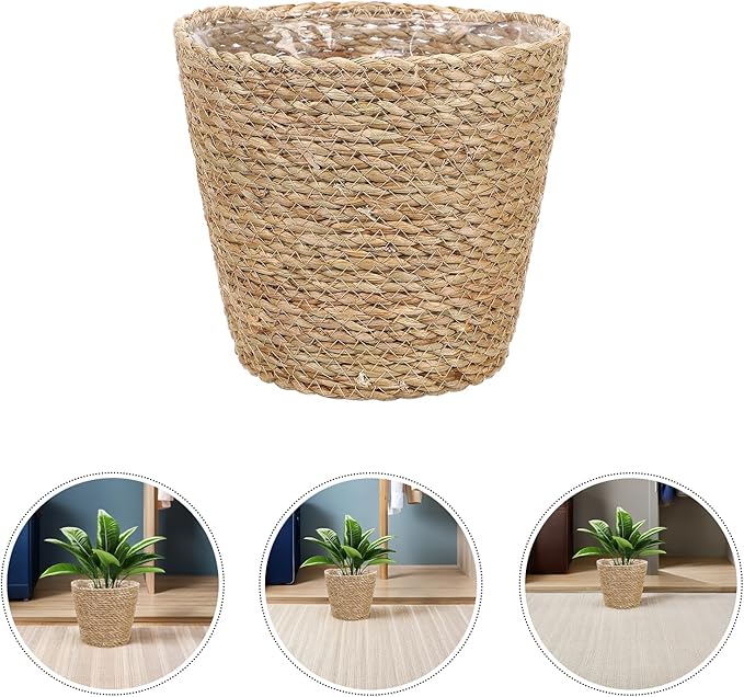 Abaodam 2pcs Woven Straw Plant Pot Baskets for Indoor Outdoor Gardening, 22x21x15cm Seagrass Planters with Natural Rattan Fiber, Rustic Flower Containers for Home Decor and Nursery Storage