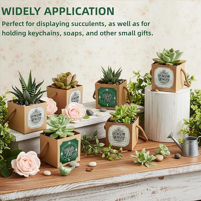 Covzoe 100 Pack 2.5 Inch Succulent Wraps, Fits 2.5" Pots, Succulent Bags Party Favors with Thank You and Grow Love Grow Joy Stickers, Succulent Gift Box for Wedding Birthday Guests