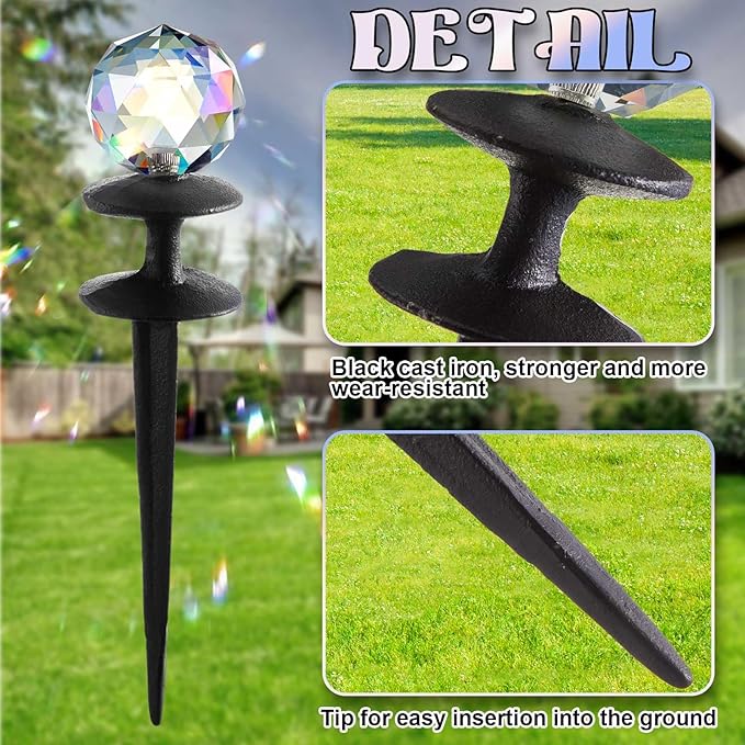 Tandefio 3 Pcs Suncatcher Crystals Ball Garden Hose Guide Stakes, Heavy Duty Decorative Antique Black Cast Iron Metal Hose Guides, Plant Protector for Lawn Yard Flower Bed