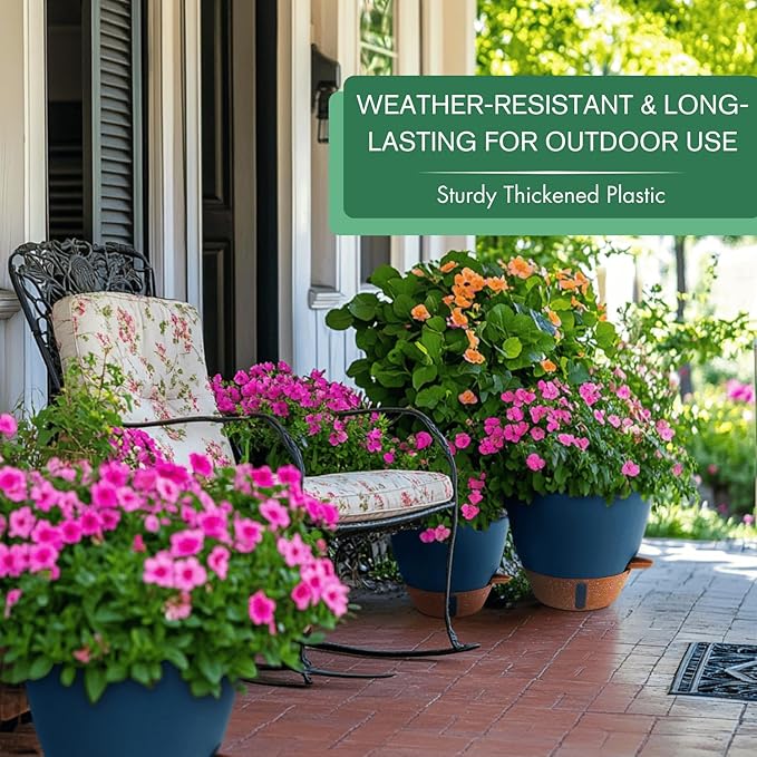 montresor 12/10/8 Inch Self Watering Pots for Indoor Plants Plastic Large Plant Pots for Outdoor Plants, Water Level Window & Spacious Reservoir Flower Pots Decorative Planter with Drainage and Tray
