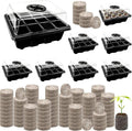 Halatool 8 Pack Seed Starter Tray with 100 PCS Peat Pellets, 96 Cells Black Seeding Starter Trays for Organic Seed Starter Soil Pods for Planting Vegetables Plants Flowers - Starting Seeds Kit