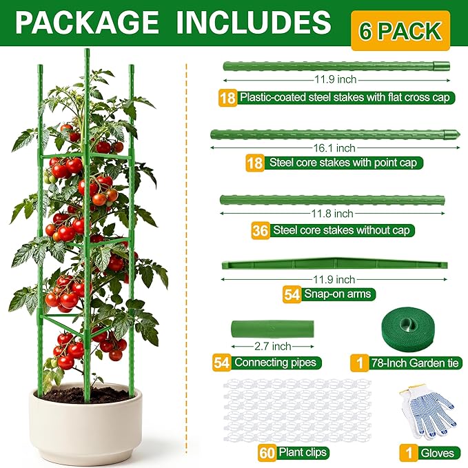 WAENLIR 6 Pack Tomato Cages for Garden, Up to 51 Inch Tomato Trellis for Raised Garden Bed, Plant Stakes for Pots, Durable Tomato Plant Support Garden Stakes for Climbing Plants