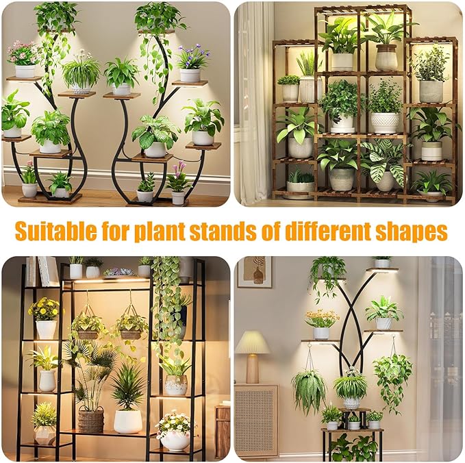 RWNTAO 8.6 Inches LED Plant Growing Light Strips, Full Spectrum 3000K Grow Light for Indoor Plants with 3/9/12H Timer, 10 Dimmable Levels for Seedling Succulent and Plant Shelf (4 Head×2pcs)