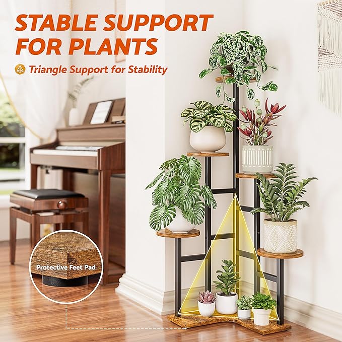 6 Tier Plant Stand Indoor Outdoor Metal Flower Pot Holder Shelf Tiered Planter Display Rack for Living Room Bedroom Balcony